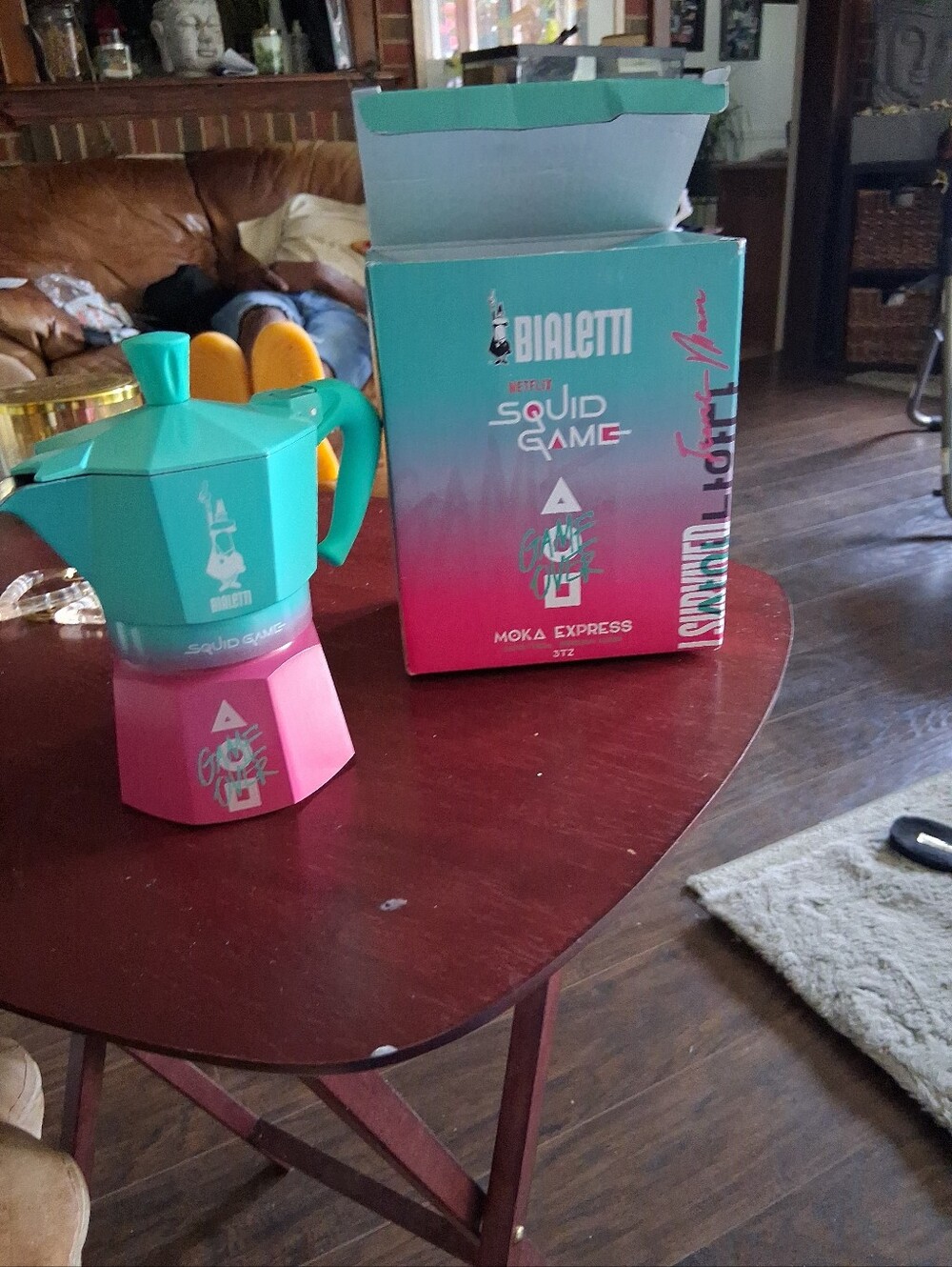 New Bialetti Moka Express Stovetop Espresso Maker Squid Games 3 Cups Pink/Blue